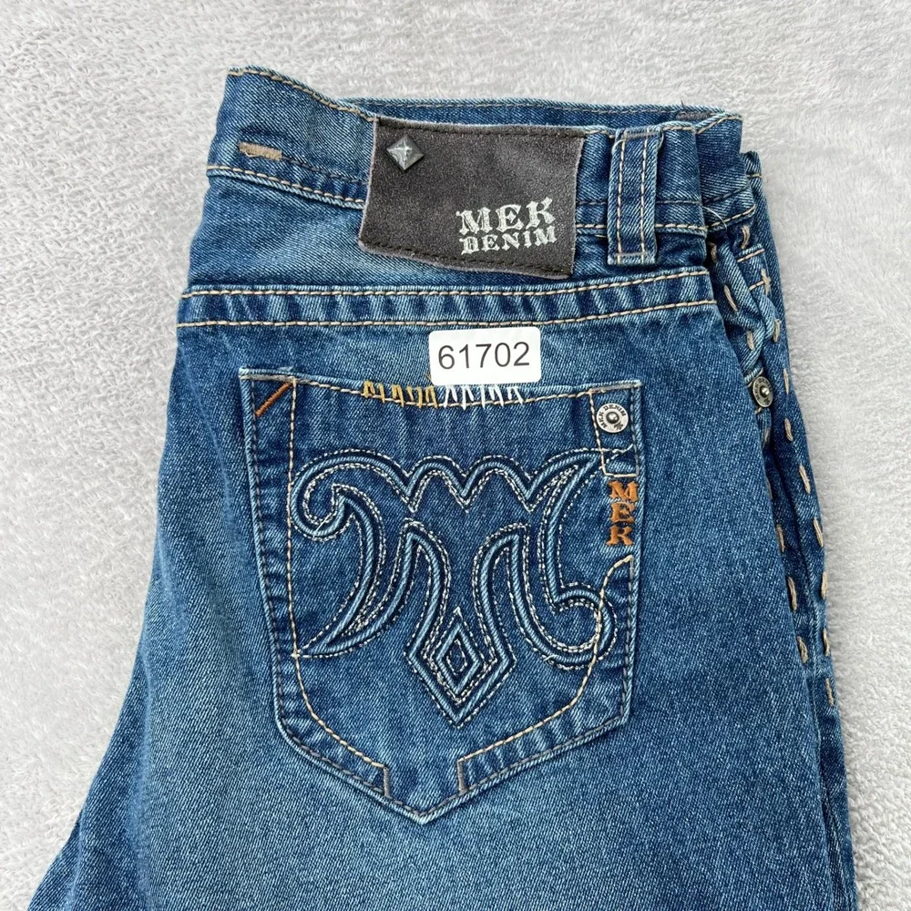 MEK Denim Cody Straight Leg Jeans Size 40 Blue Mens Embroidered Y2K Rugged Style